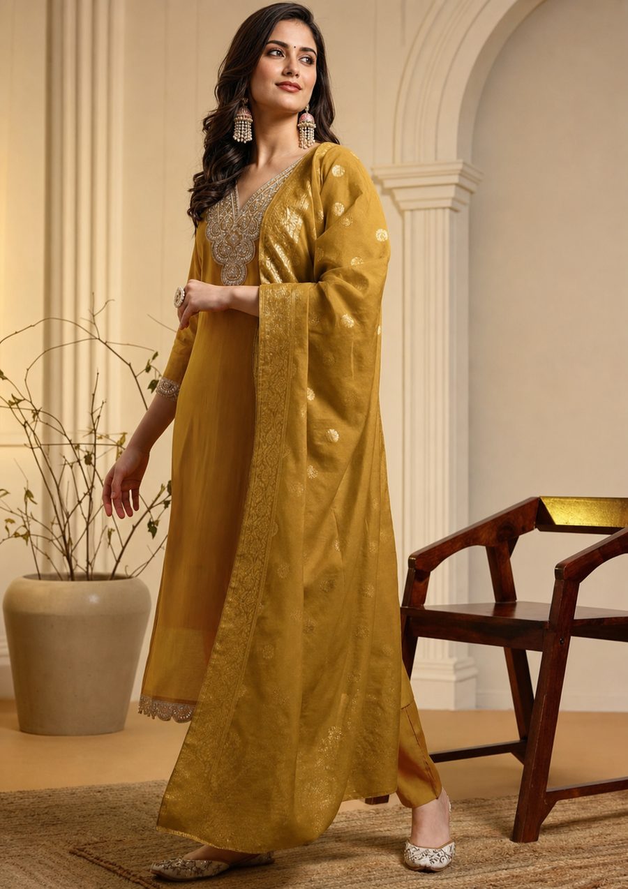 Fuchsia Raga — purple and fuchsia suit with lavish neckline, d'Trenz Nandyal