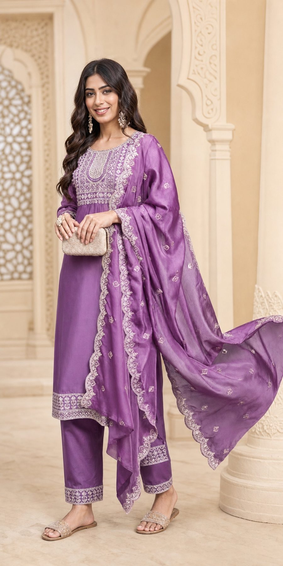 Lilac Moon — luminous lilac suit with silver-toned embroidery and fluid dupatta, d'Trenz Nandyal