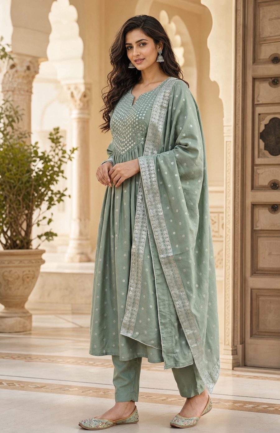 Sage Palace — muted sage and silver ensemble, d'Trenz Nandyal