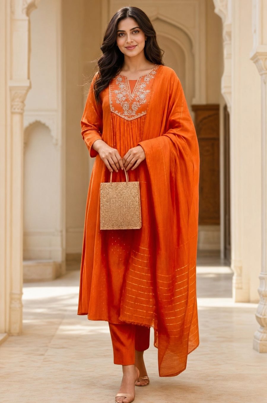 Teal Zariya — saturated teal suit with pale zari-style accents, d'Trenz Nandyal