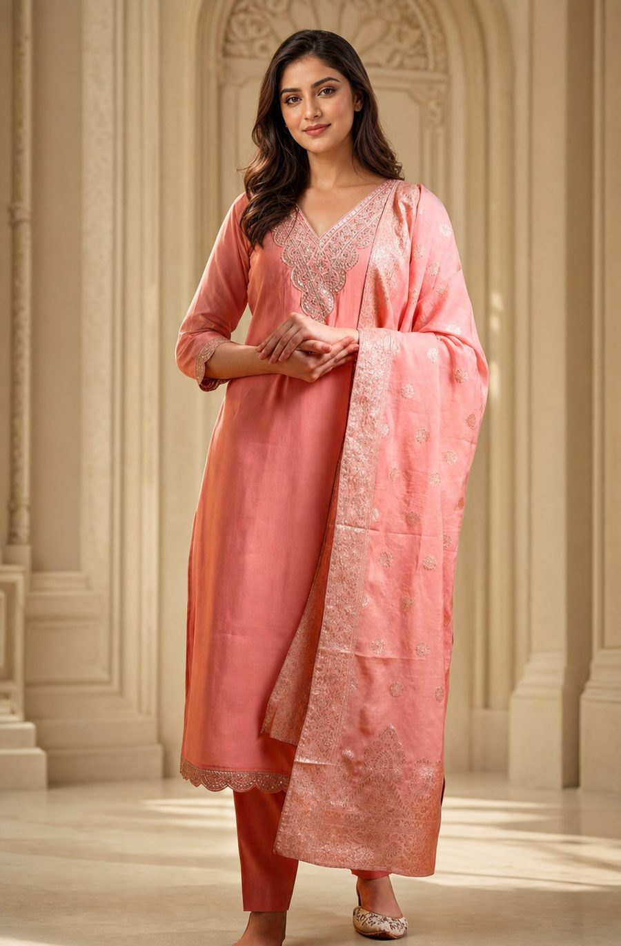 Violet Jardin — deep violet suit with painterly floral dupatta, d'Trenz Nandyal