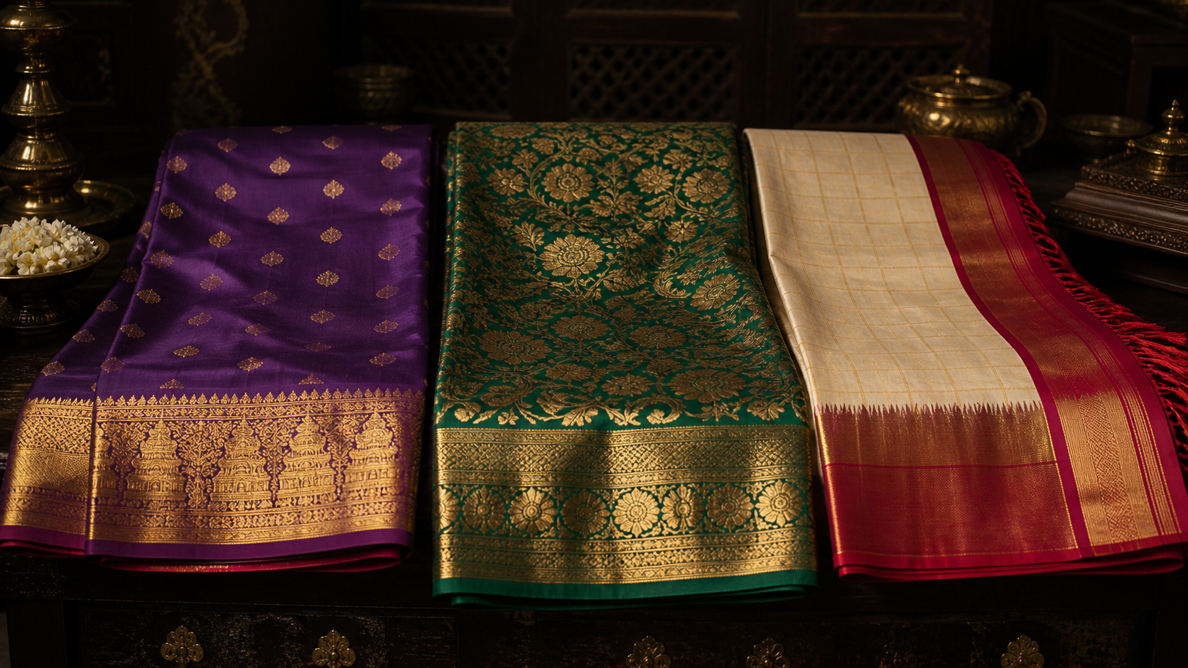 Kanchipuram vs Banarasi vs Gadwal silk sarees — comparison guide